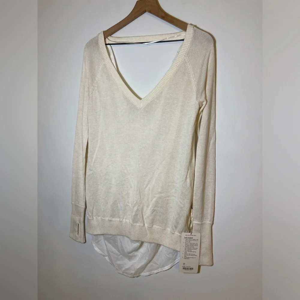 Lululemon Unity Pullover Drape Back Sweater Heathered White Size 8 New NWT